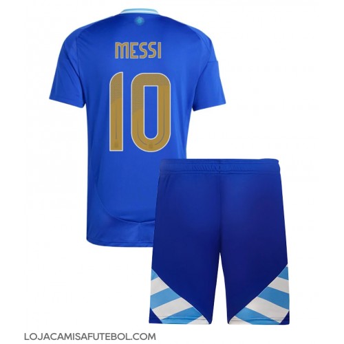 Camisa de Futebol Argentina Lionel Messi #10 Equipamento Secundário Infantil Copa America 2024 Manga Curta (+ Calças curtas)